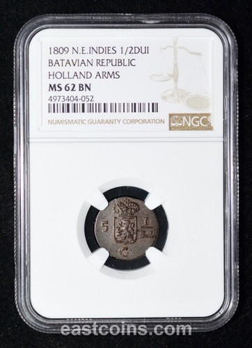 NGC MS62 1809 N.E.Indies Batavian Republic Holland Arms 1/2 DUI - 第 1/4 張圖片