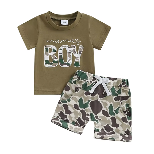 2025-01-13 Toddler Boy Summer Set O Neck Letter Print Tshirt & Camouflage Shorts
