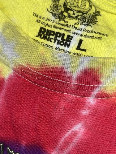 Grateful Dead Tie Dye T-Shirt Rainbow Skeleton Roses Ripple Junction 2015 Large - Picture 3 of 5