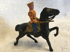Rare Barclay Mounted Soldier Holding Sword Moves Black Horse Officer Iron c 1930