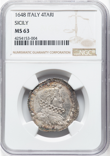 1648 Italy Sicily 4 Tari (MS 63-NGC) - Picture 3 of 3
