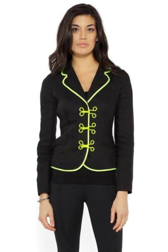 Love Moschino Long Sleeve Blazer BLACK neon piping yellow Military Linen Jacket - Picture 2 of 8