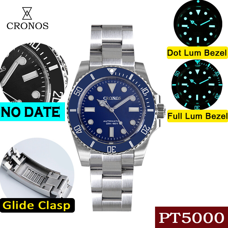 Cronos Sub Diver Men Watch No Date PT5000 Brushed Bracelet