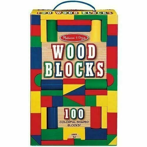 Melissa & Doug Wooden Building Set - 100 Blocks in 4 Colors and 9 Shapes