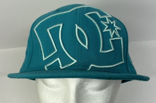 DC Shoes Hat Cap Size 7 1/2 Fitted New Era Teal Blue Embroidered