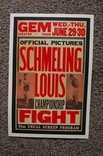 Joe Louis  vs Max Schmeling #2 Fight Poster 1938 Gem Theatre 