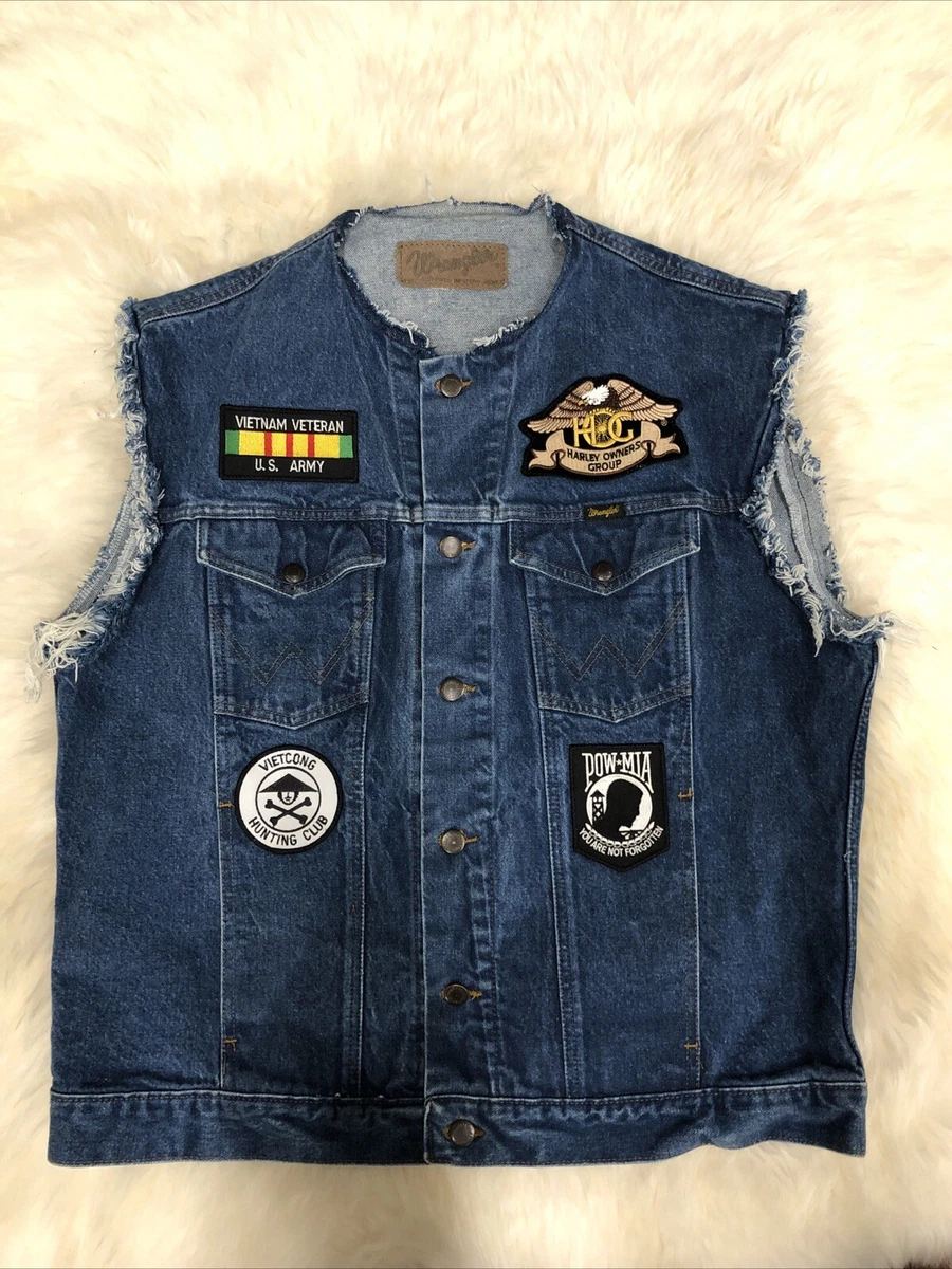 Heren Cowboy Gilet Vest Fashion Racing Denim vesten Retro Patch Punk Style mouwloos jeansjack, blauw, XXL