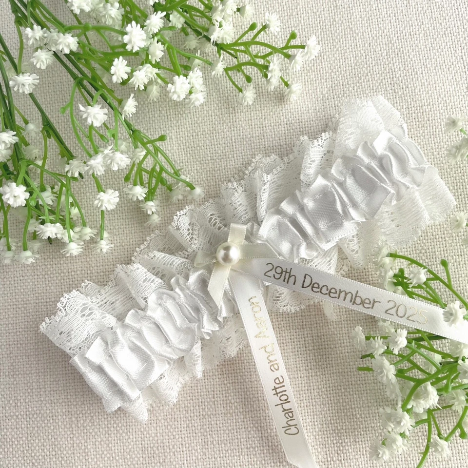 Hand Made Personalised Wedding Garter Lingerie Gift Bridal Ivory White PG101