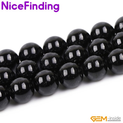 Genuine Black Round Tourmaline Natural Stone Beads For Jewelry Making Strand 15" - Picture 11 of 40