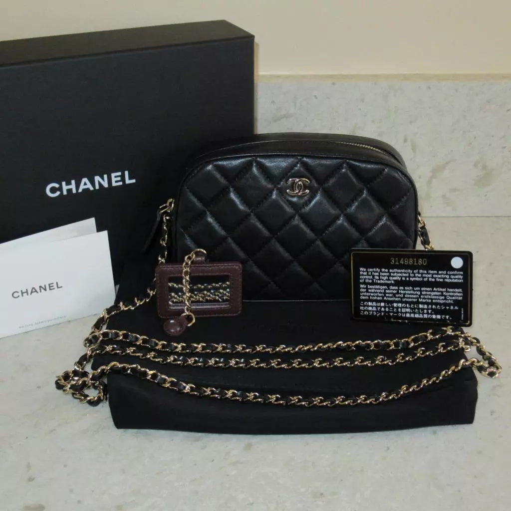 Chanel Black Lambskin Camera Clutch on Chain Bag Mini Rectangular