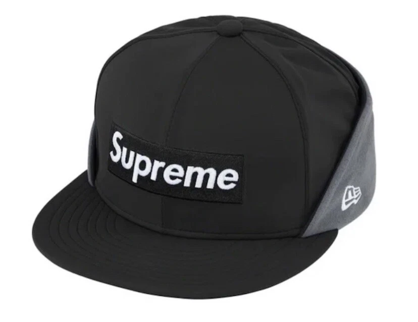 Casquette noire Supreme x New Era WINDSTOPPER Earflap Box logo taille 7 5/8