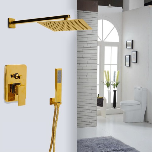 Gold 8" Rain Shower Head Single Handle Valve Mixer Faucet W/Hand Shower Set - Bild 1 von 9
