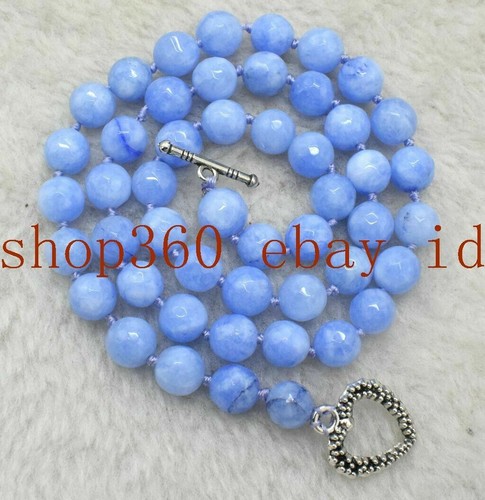 Natural 8mm Faceted Blue Aquamarine Gemstone Necklace 18'' Tibetan Silver Clasp - Picture 3 of 12