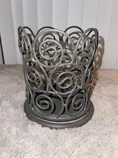 Wrought Iron Brown Scroll Pillar Candle Holder (Candle Not Included)