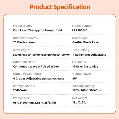 3000mW Medical LLLT Cold Laser Therapy Low Level Laser Device 650/808nm For Pain - Picture 13 of 18