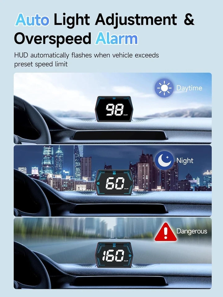 Digital GPS Speedometer Car HUD Head Up Display MPH KMH Compass Overspeed Alarm Foto 4 de 4