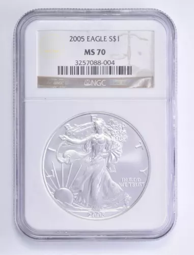 MS70 2005 American Silver Eagle 1 Oz NGC Graded Brown Label