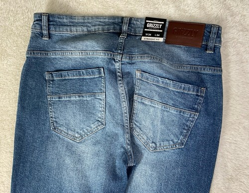 *NWT* Grizzly Griptape Medium Blue Wash Jeans Mens Size 34x34 Straight Fit Denim - Picture 12 of 12