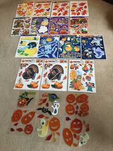 Big Lot Of Halloween Fall Autumn Thanksgiving Window Gel Clings