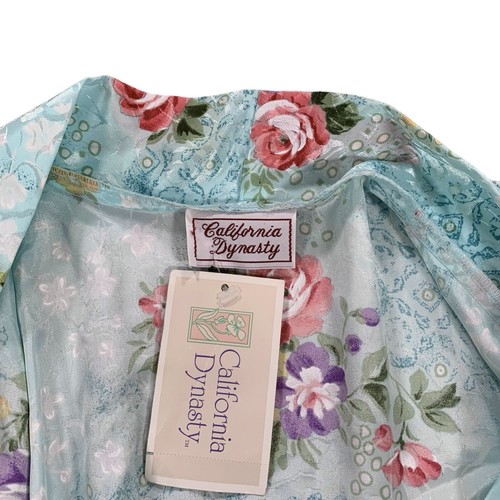 Vintage California Dynasty Blue Multicolor Floral Long Kimono Style Robe Sz M-L - Picture 3 of 3
