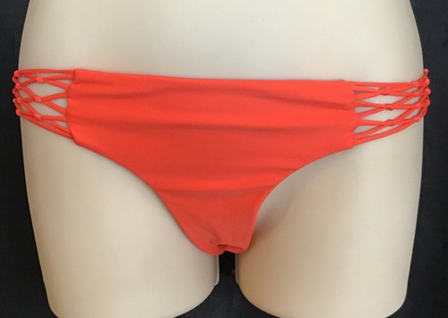 Mikoh Bikini Bright Coral Two-Piece String Tie Top Lattice Side Bottom Size Sml - Picture 5 of 8