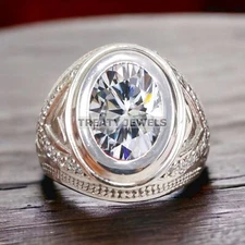 Moissanite Oval Cut Gemstone With 925 Sterling Silver Ring For Men's #A426 *