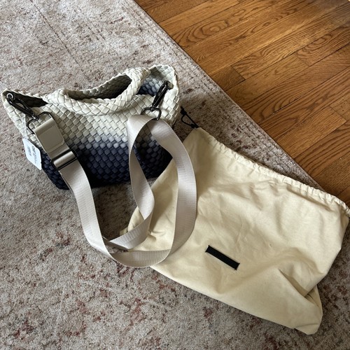 NWT NAGHEDI ST. BARTHS Black Sand WOVEN MINI TOTE CROSSBODY BAG & POUCH