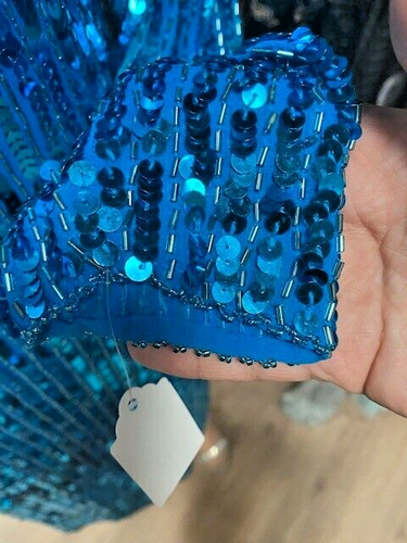 Vintage Showmax Originals, semi formal, sequin, 100% silk dress, Blue Sz. M/L - Picture 7 of 11