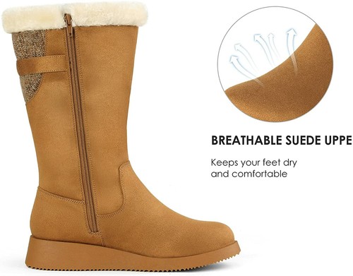 Damen Winter Kniehohe Stiefel Warm Fellfutter Seitlicher Reißverschluss Schneestiefel Größe 6-11 - Bild 18 von 29