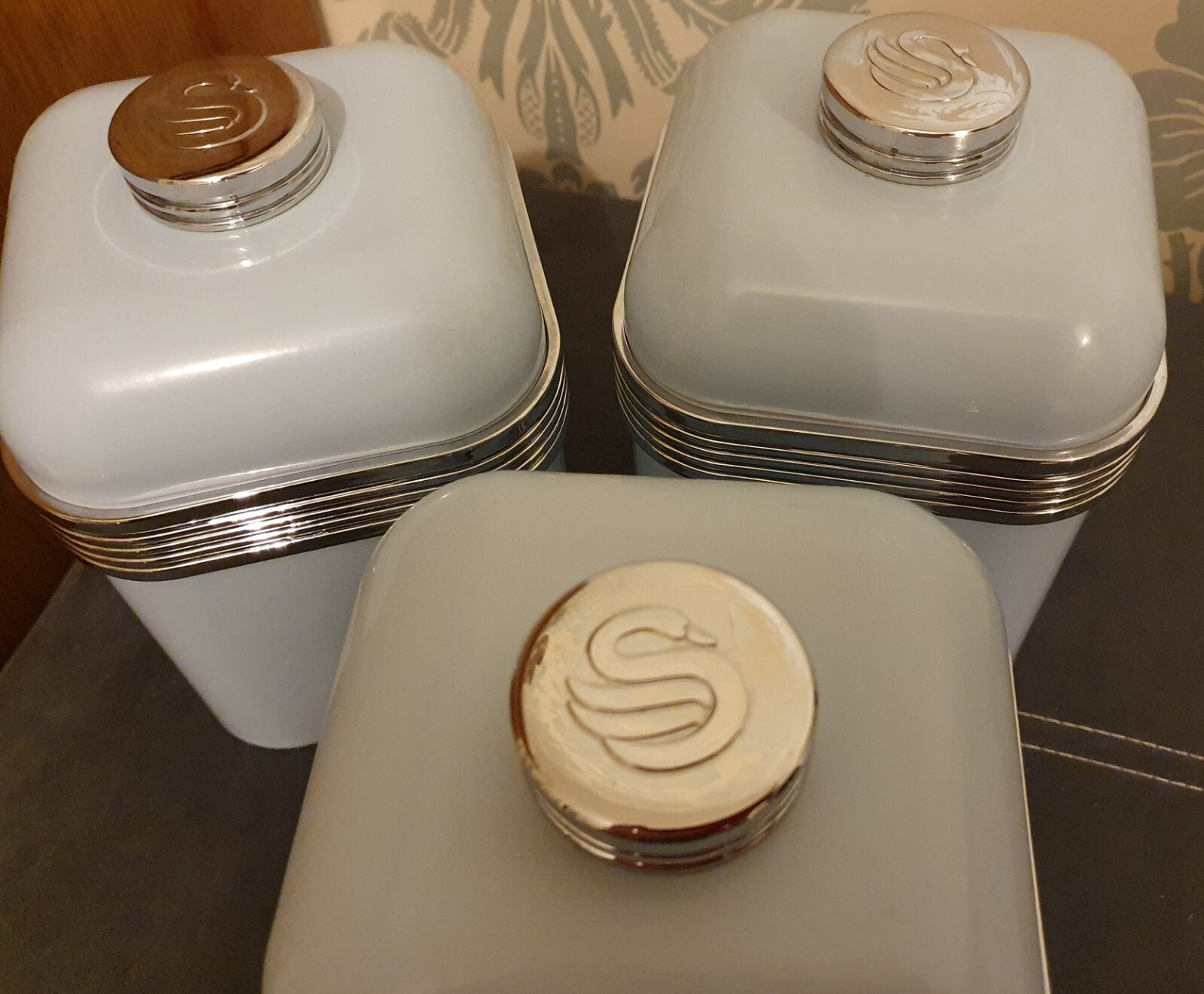 Swan Retro Storage Canisters 1L Capacity Iron Chrome Tea Coffee Sugar