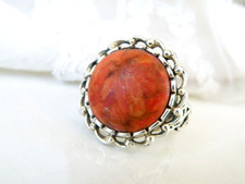 Chunky Sterling Silver 925 Coral Euro Artisan Ring Size 6