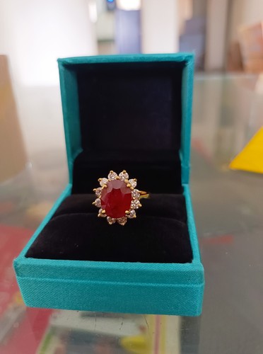 5.60 Ct Oval Cut Natural Ruby Diamond Engagement Ring 14K Yellow Gold - Picture 3 of 5