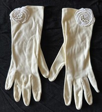 Vtg 60's Short White Women's Gloves 10" Lace Accents Medium Costume Cosplay