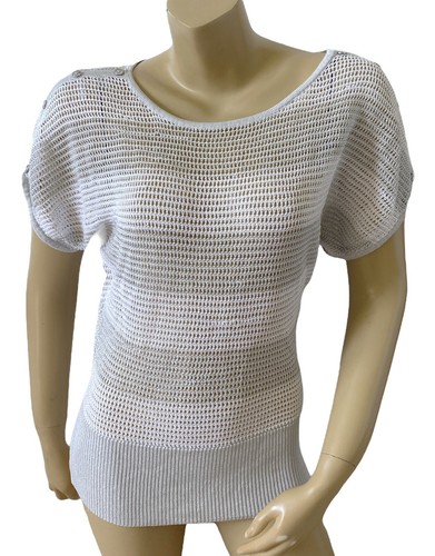 WHITE HOUSE BLACK MARKET Womens Size XS Sheer Mesh Striped Short Sleeve Sweater - 第 1/9 張圖片