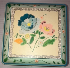 Vintage Metal Tin by The Tin Box Company, England, 5” x 5” Sweet Flowers