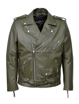 BRANDO Khaki Herren Klassisch Cool Biker Rindsleder Echt Leder Jacke MBF
