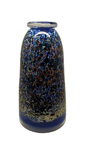 Magnor Norway Vulkan Art Glass Vase Mouth Blown 13" Cobalt & Bronze - Picture 3 of 12