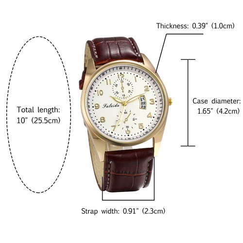 Lederband Rund Quarz Analog Elegant Klassisch Lässig Herren Armbanduhr Neu - Bild 2 von 14