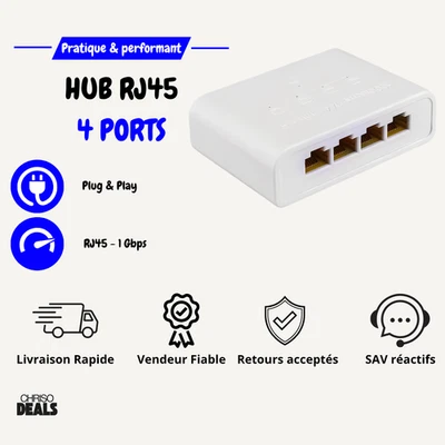 Commutateur Réseau HUB RJ45 4 Ports Ethernet Gigabit Adaptateur PC Ordinateur - Photo 1/4