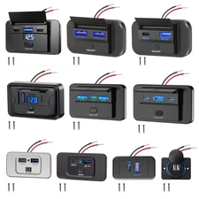 12V Dual Type C & USB A Port Fast Car Charger Power Socket Outlet Boat Marine RV