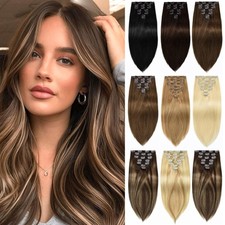 Clip in 100% Human Hair Extensions Remy Thick Double Weft European Hair 16-28"