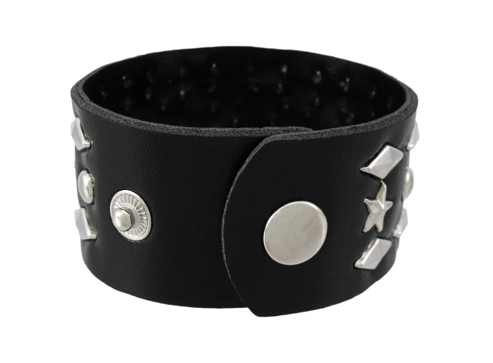 Zeckos Black Vinyl Wristband with Stars and Pyramid Studs - Image 3 of 4