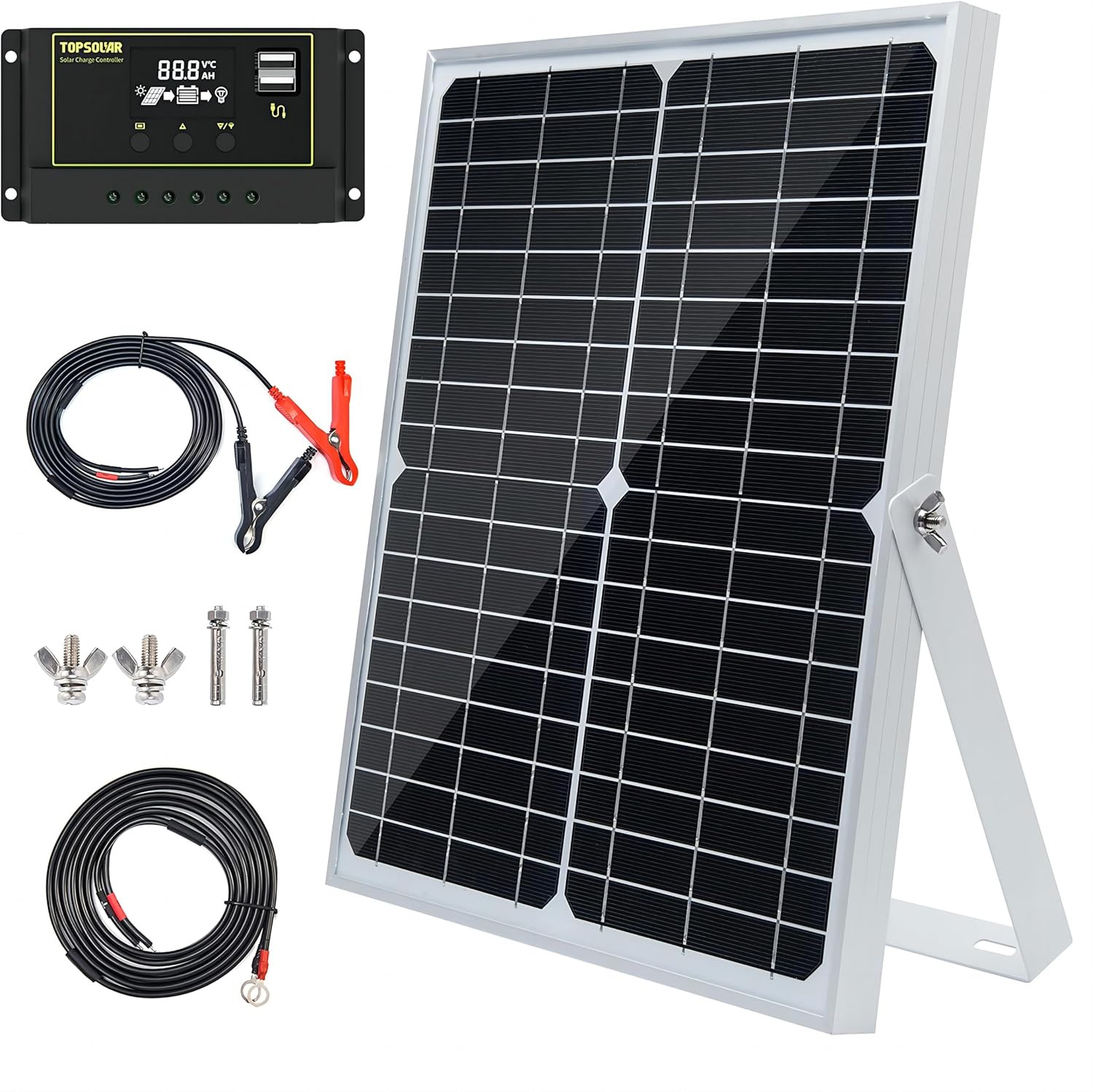 Topsolar 30W 12V/24V Solar Panel Kit with PWM Controller & A