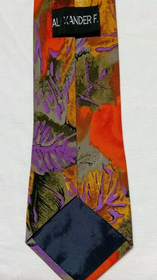 Винтажный мужской галстук ALEXANDER.F с цветочным абстрактным узором в стиле ар-деко  - Изображение 2 из 4