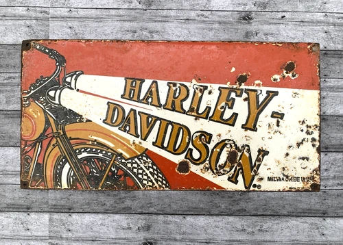 VINTAGE 12x6" HARLEY-DAVIDSON MOTORCYCLES GAS MOTOR OIL GASOLINE PORCELAIN SIGN