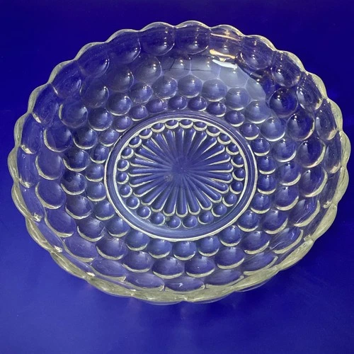 Vintage Anchor Hocking Bubble Depression Clear Glass Serving Bowl 8.25” V72