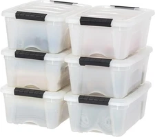 13 QT Plastic Storage Box with Lid and Latches - 6 Pack Stackable Containers
