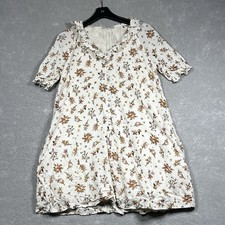 Madewell Ruffle Button Front Trapeze Dress Size Small White Floral Reef