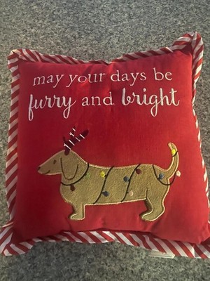 Dachshund Christmas Pillow~''May your days be furry and bright''~St. Nicholas Squa