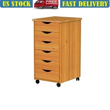 Solid Wood Roll Cart 6 Drawer Storage Mobile Utility Cart Home Office Craft New